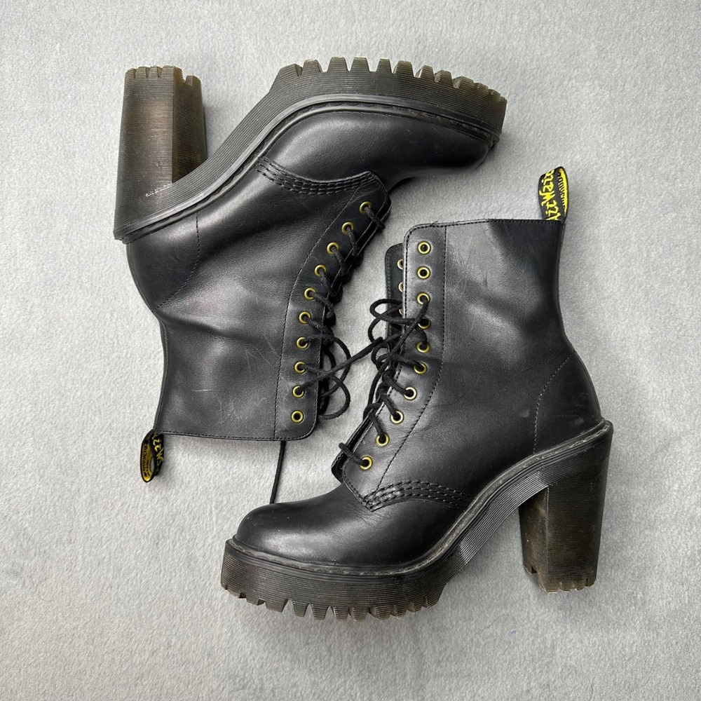 Dr. Martens Kendra Boot women 6 Black Leather Lace Up Chunky Heel Platform AW004